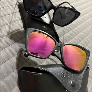 Diff Eyewear 2 sunglasses.  Black lens and a Pink/orange lens Sunglasses